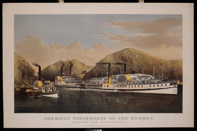 American Steamboats on The Hudson. Passing the Highlands. Drew, St John and Excelsior by N. and Ives J.M. (1824 95) Currier