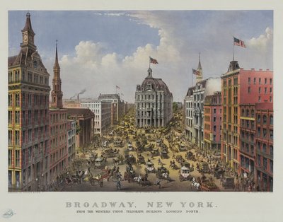 Broadway, New York from the Western Union Telegraph Building Looking North by Currier and Ives