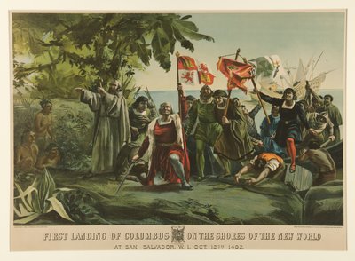 First Landing of Columbus on the Shores of the New World by Currier and Ives