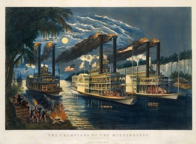 The Champions of the Mississippi – A Race for the Buckhorns by Currier and Ives