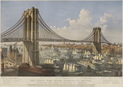 The Great East River Suspension Bridge: Connecting the Cities of New York and Brooklyn by Currier and Ives