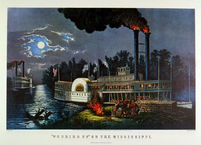 Wooding Up on the Mississippi, 1863 by N. and Ives J.M. (1824 95) Currier