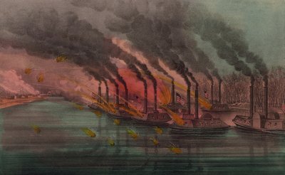Bombardment and Capture of Fort Henry by Federal Gunboats by N. and Ives, J.M. Currier