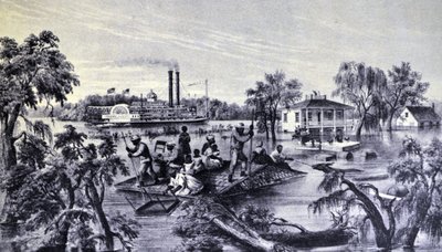 High Water in the Mississippi by N. and Ives, J.M. Currier