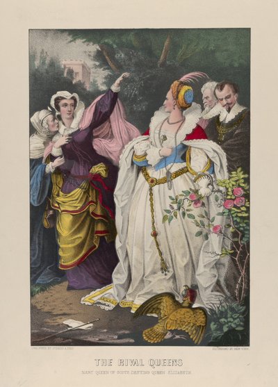The Rival Queens, Mary Queen of Scots Defying Queen Elizabeth by N. and Ives, J.M. Currier