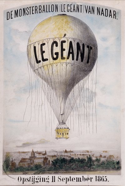 De Monsterballon (Le Giant) van Nadar Opstijging 11 September 1865. Dutch advertisement for the unwinding of the balloon 