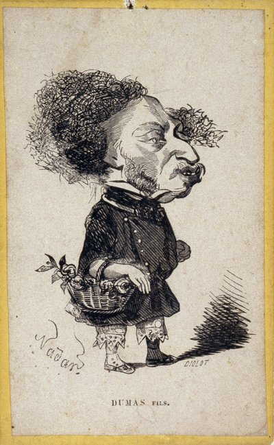 Portrait-charge by Alexandre Dumas Jr., French writer. Cartoon by Gaspard Felix Tournachon dit Felix Nadar by Nadar