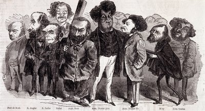 Portraits of writers Paul de Kock (1793-1871), Emile Augier (1820-1889), Eugene Scribe (1791-1861), Felix Nadar, Alphonse Karr (1808-1890), Alexandre Dumas pere (1802-1870) and Alexandre Dumas Jr. (1824-1895), Joseph Mery (1798-1866) and Leon Gozan (1803-1 by Nadar