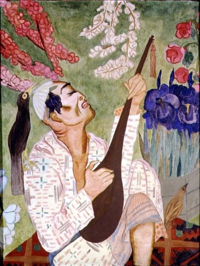 Japanese Man Playing a Lute by Nadezhda Vladimirovna Lermontova