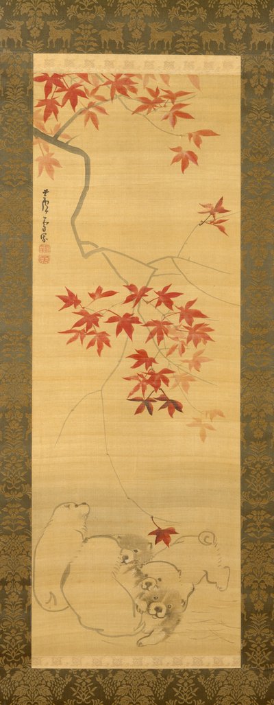 Puppies under a Maple Branch by Nagasawa Rosetsu