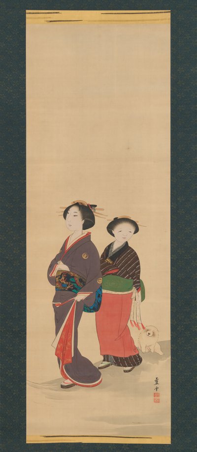 Two Women and a Puppy by Nagasawa Rosetsu