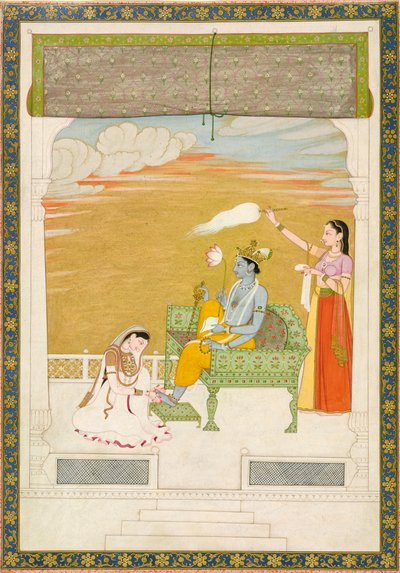 Lakshmi massaging the foot of Vishnu, ca. 1765-1770 by Nainsukh Manju