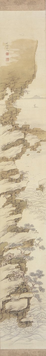 Cliffside Landscape with Boats by Nakabayashi Chikkei
