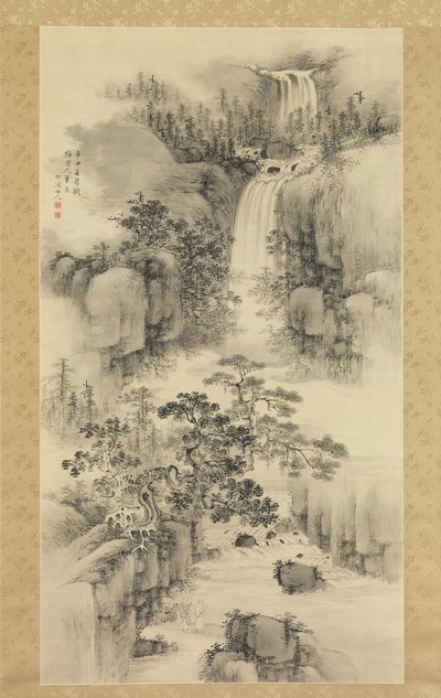 Landscape with Waterfall by Nakabayashi Chikuto