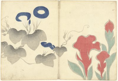 Blue Morning Glory and Red Flowers by Nakamura Hochu