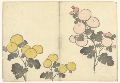 Stylized Yellow and Pink Flowers (Korin Prints Album) by Nakamura Hochu