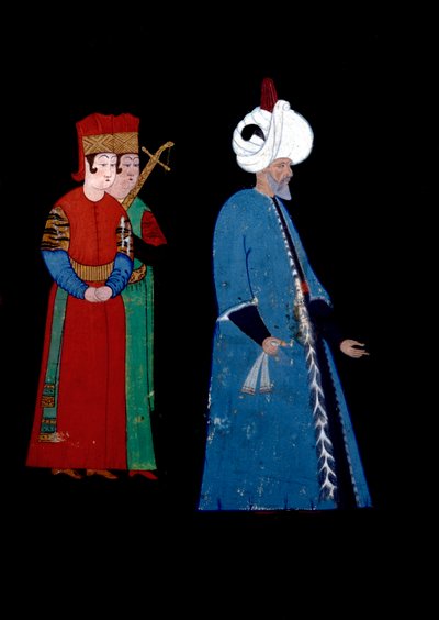 Portrait of Ottoman Sultan Soliman I the Magnificent, accompanied by two armed guards by Nakkep called Nigari Reis Haydar