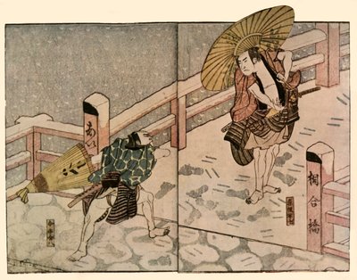 Barefoot Men with Parasols in the Snow by Naniwa Shunkosai