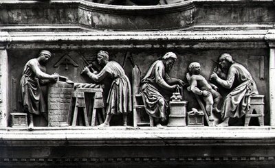Relief depicting artists and craftsmen at work by Nanni di Banco