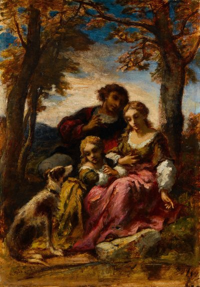 Figures and a Dog in a Landscape by Narcisse Virgile Diaz de la Peña