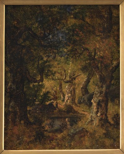 Interior of a Wood with Lake and Figures by Narcisse Virgile Diaz de la Peña
