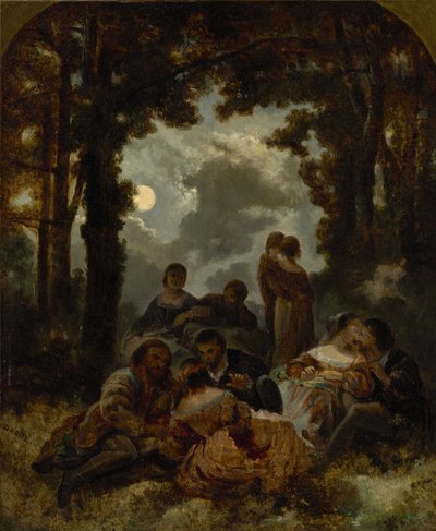 Company Outdoors by Moonlight by Narcisse Virgilio Diaz de la Peña
