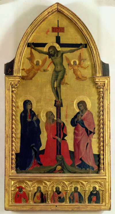 The Crucifixion with mourners and St. Mary Magdalene, the predella panel depicting SS. Jerome, Paul, James, Peter and an unknown saint by Nardo di Cione Orcagna