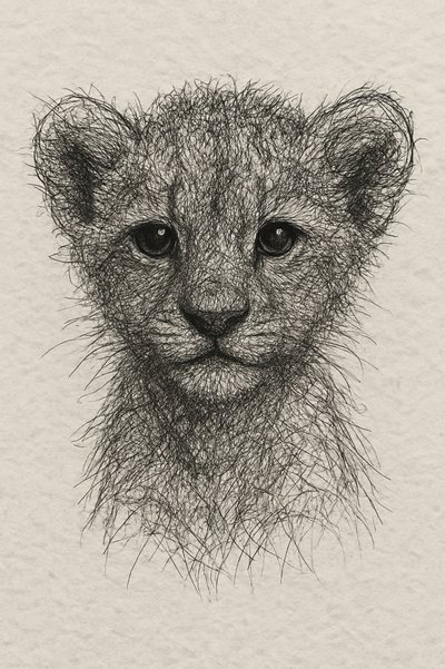 Cute Lion Cub Sketch by Natalie Bruns
