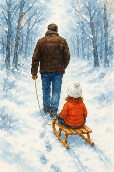 Father Child Winter Walk by Natalie Bruns
