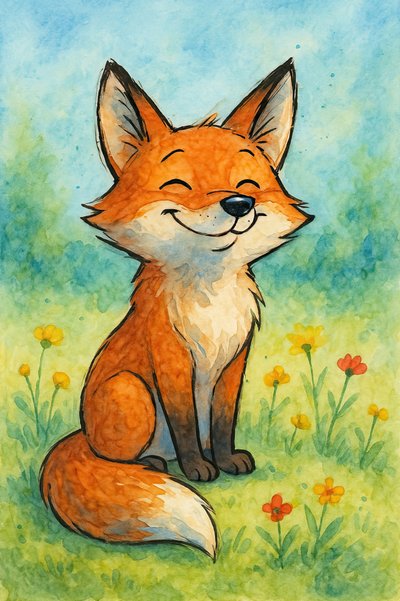 Happy Fox in Meadow by Natalie Bruns
