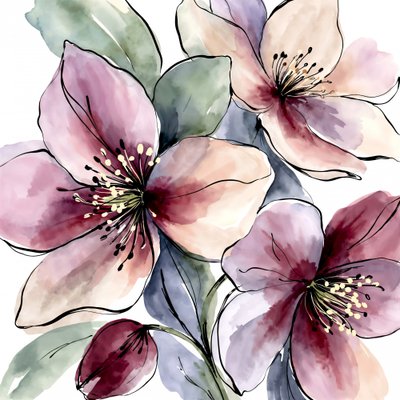 Pink Watercolor Blossoms by Natalie Bruns
