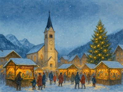 Snowy Village Christmas Market by Natalie Bruns