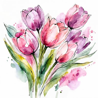 Watercolor Tulip Bouquet by Natalie Bruns