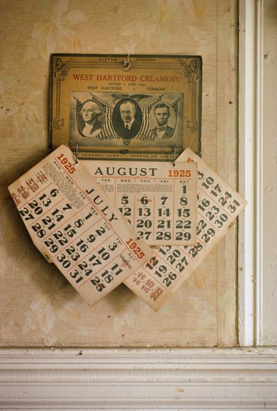 Antique Patriotic Theme Calendar for 1925 Hanging in a House in Quechee, Vermont on August 15, 1925 by Nathan Benn
