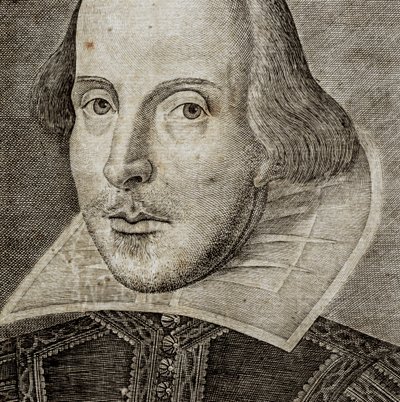 Detail of Portrait of William Shakespeare on frontispiece of Comedies, histories by Nathan Benn