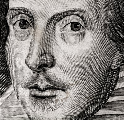 Detail of Portrait of William Shakespeare on frontispiece of Comedies, histories, & tragedies by Nathan Benn