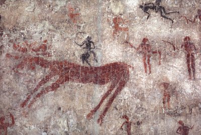 Neolithic Wall Mural Painting of Hunting and Hunters Catal Huyuk by Nathan Benn