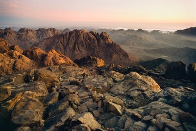 Photograph of Landscape of the Sinai Mountains, Valleys and Desert from the Peak of Jebel Musa by Nathan Benn