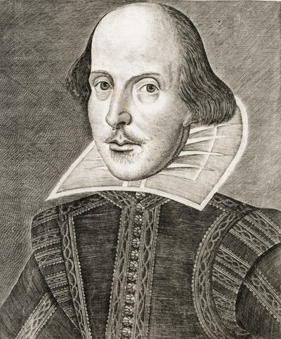 Portrait of William Shakespeare on frontispiece of Comedies, histories, & tragedies by Nathan Benn