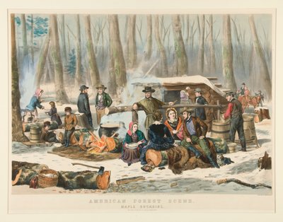 American Forest Scene, Maple Sugaring by Nathaniel Currier