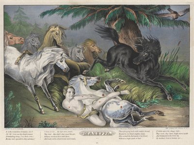 Mazeppa: Plate 3 of set of Four Plates (Surrounded by Wild Horses) by Nathaniel Currier