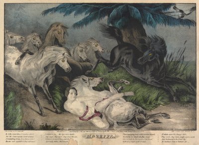 Mazeppa, Plate 3 (Surrounded by Wild Horses) by Nathaniel Currier