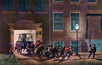The Night Alarm, The Life of a Fireman, 1854 by Nathaniel Currier