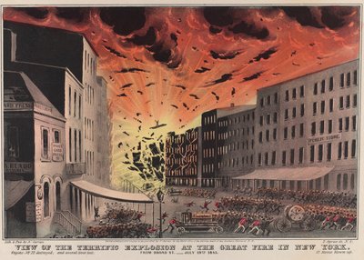 View of the Terrific Explosion at the Great Fire in New York. From Broad St. - July 19th 1845 by Nathaniel Currier