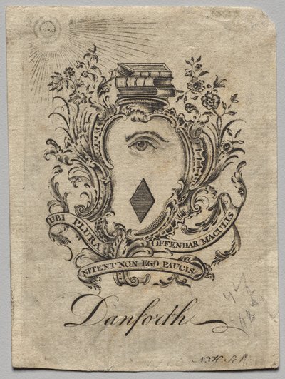 Bookplate: Coat of Arms with Danforth inscribed by Nathaniel Hurd