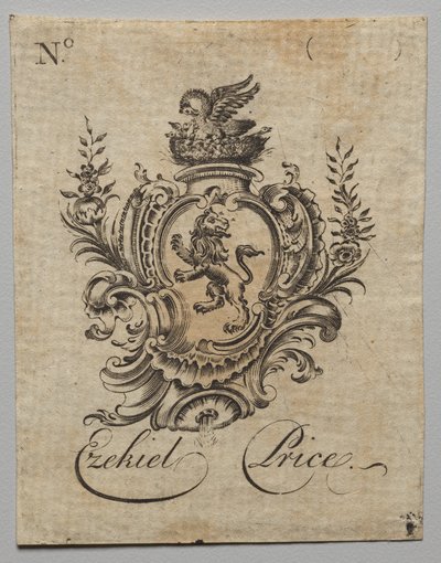 Bookplate: Coat of Arms with Ezekiel Price Inscribed by Nathaniel Hurd