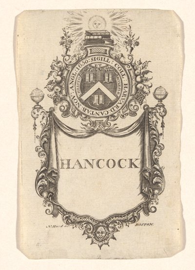 Bookplate of Harvard College (Hancock) by Nathaniel Hurd