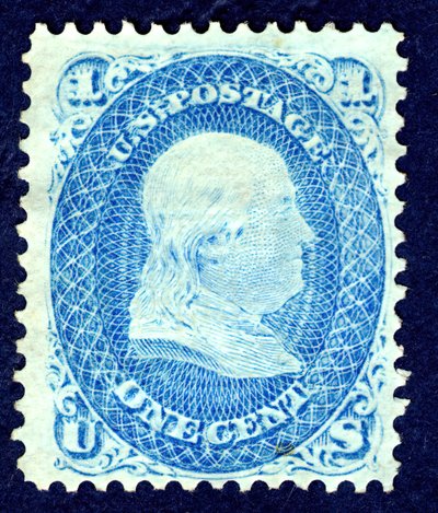 1c Franklin F Grill single, 1867 by National Bank Note Company