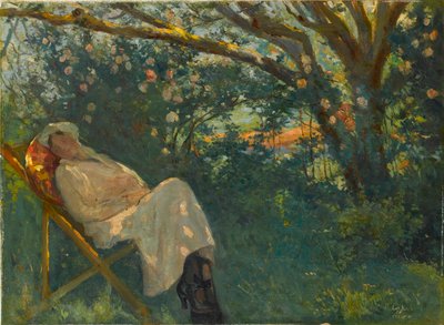 Lady in Pink on a Chaise Longue by Nazmi Ziya Gueran