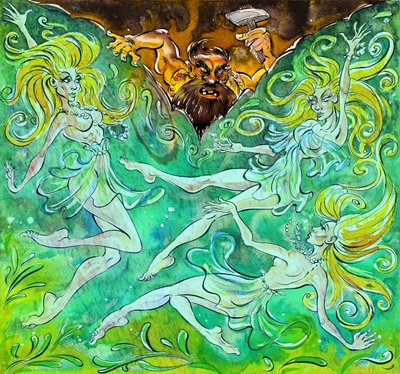 Alberich and the Rhinemaidens - Illustration of 